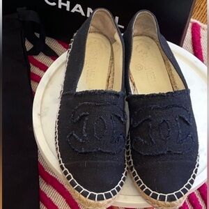 CHANEL Black Canvas Espadrilles